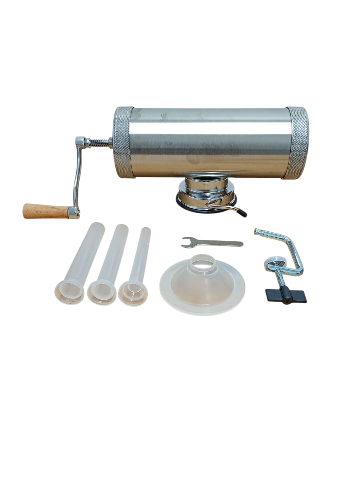 Mașină de umplut cârnați 2,5 kg (5 lbs) – inox, orizontal, cu ventuză și accesoriu pentru prindere pe masă