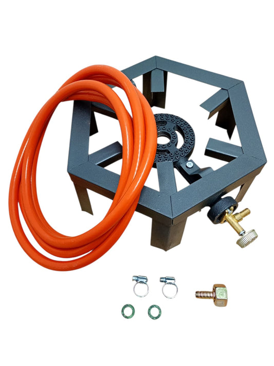 Pachet pirostrie hexagonală cu arzător + furtun 3 m + reductie + 2 coliere