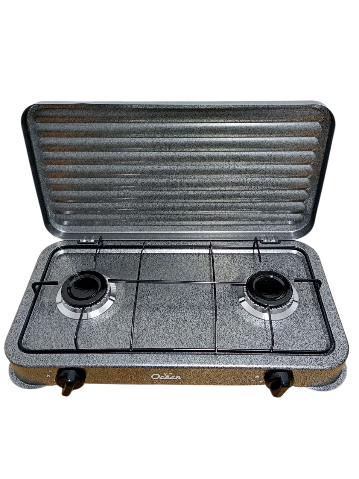 Aragaz portabil cu 2 ochiuri – carcasă metalică, capac protector