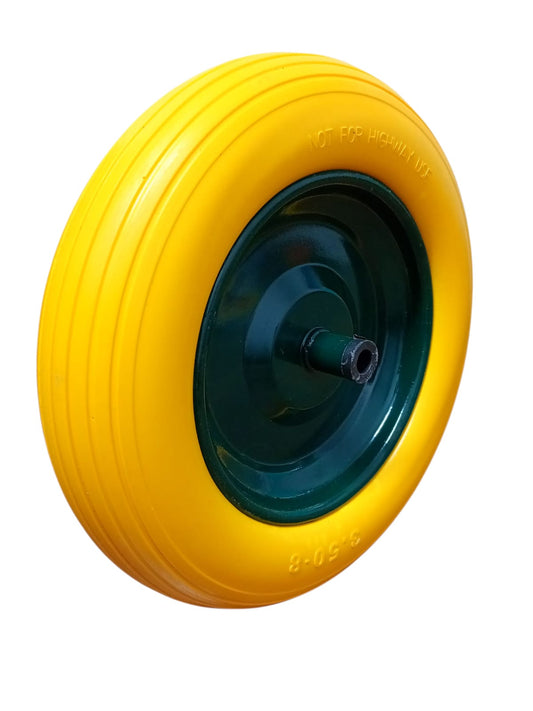 Roată Roabă din Spumă Poliuretanică 3.50-8 – Jantă Metalică, Ax 14 mm (Fără Pană)