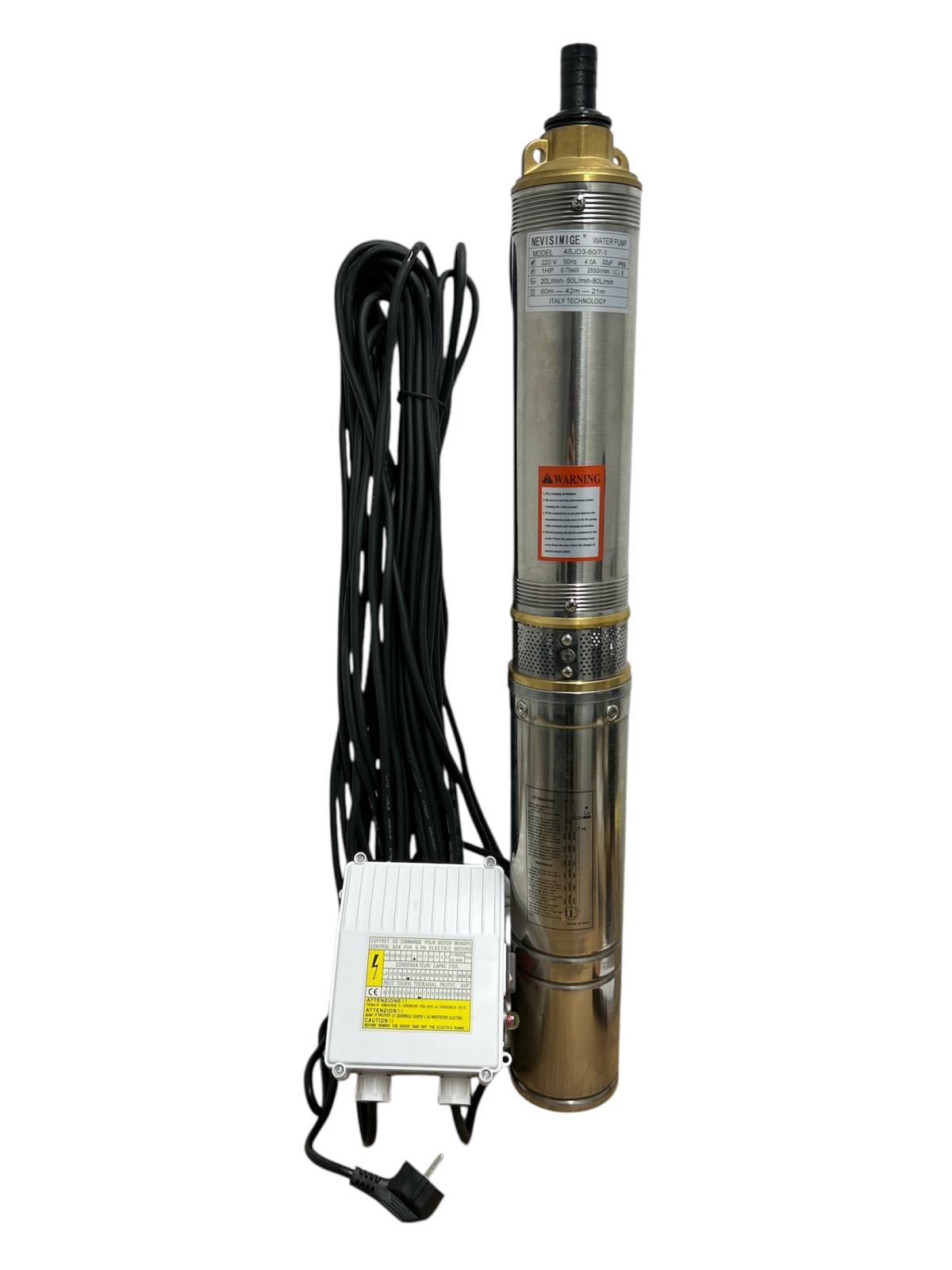 Pompa Submersibilă 4SJD3-60/7-1 – 1 HP, 0.75 kW, lungime 80 cm, cablu 27 m, IP68 – Tehnologie Italy