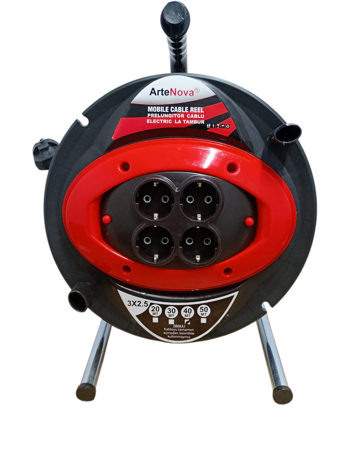 Prelungitor Electric la Tambur 40 m, Cablu 3×2.5 mm, 4 Prize, 3000W – ArteNova