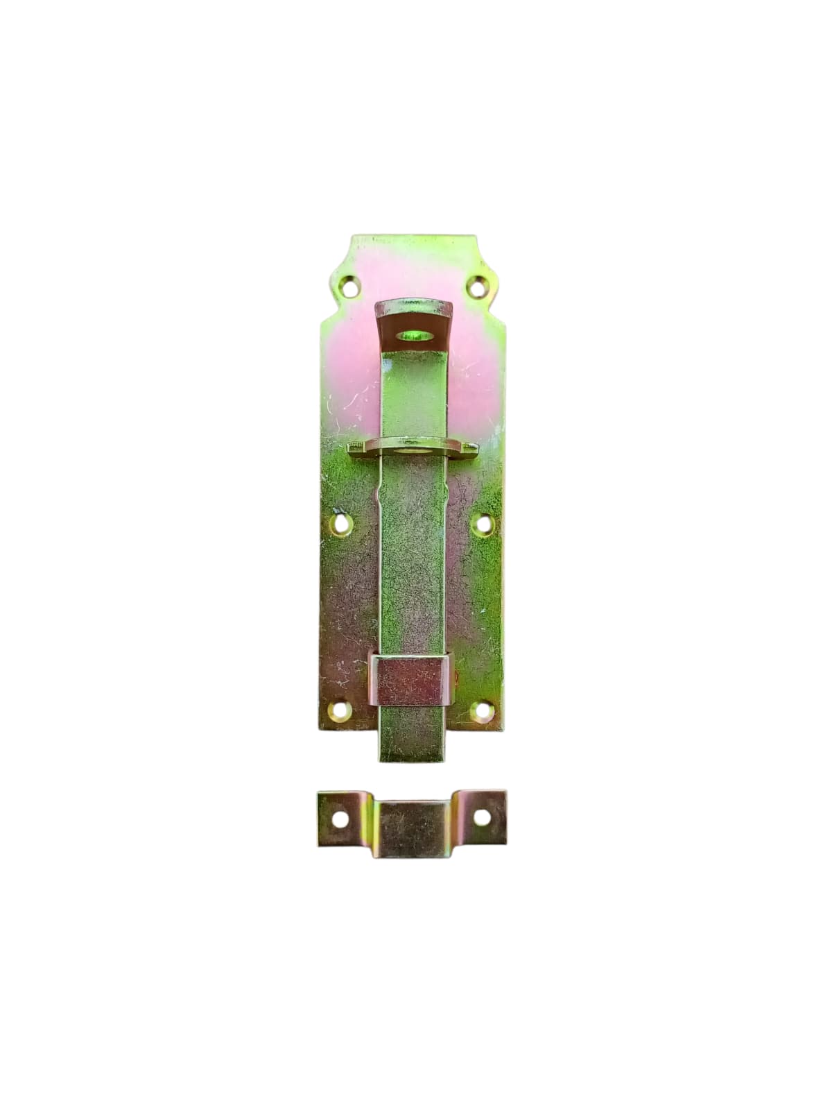 Zăvor metalic 160 mm x 60 mm cu gaură pentru lacăt – finisaj galvanizat irizat