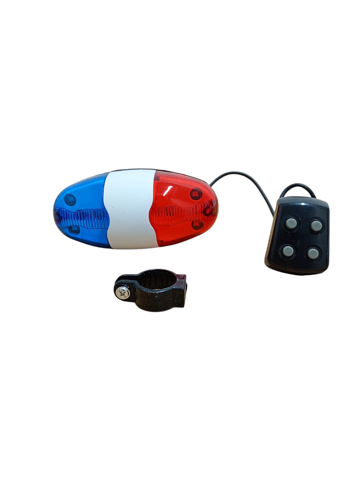 Claxon electric bicicletă cu lumină tip poliție – 4 melodii, cu buton extern