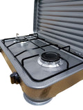 Aragaz portabil cu 2 ochiuri – carcasă metalică, capac protector