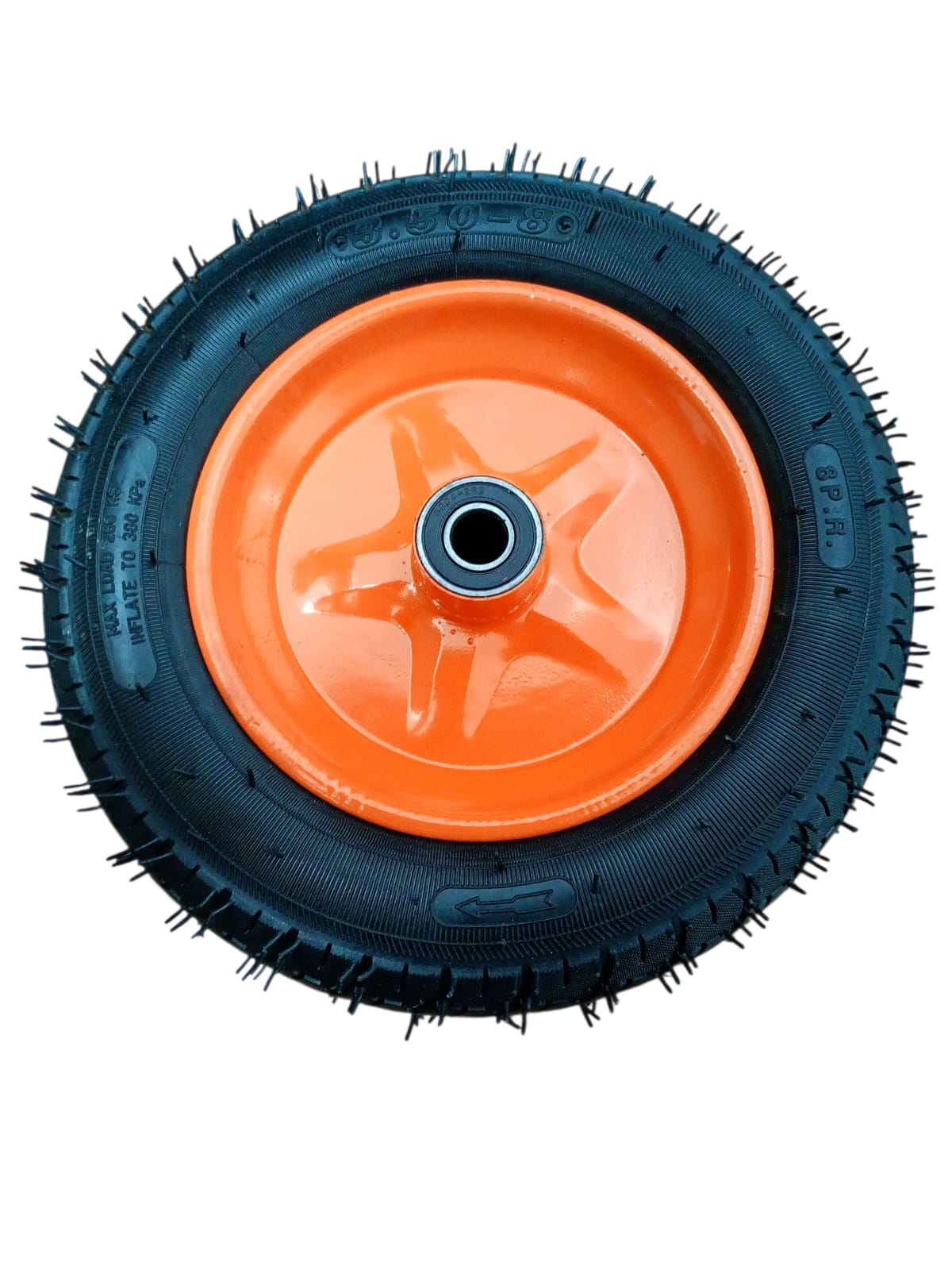 Roată Roabă 3.50-8 cu Cameră, Jantă Metalică și Rulmenți – Ax 20 mm