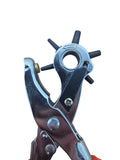 Cleste perforator piele 22 cm, 6 dimensiuni perforare (2–4.5 mm), pentru curele, piele, textile