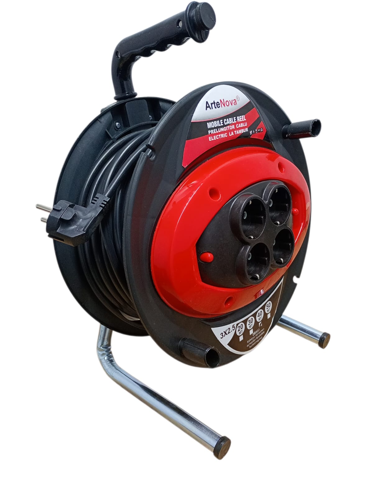 Prelungitor Electric la Tambur 40 m, Cablu 3×2.5 mm, 4 Prize, 3000W – ArteNova