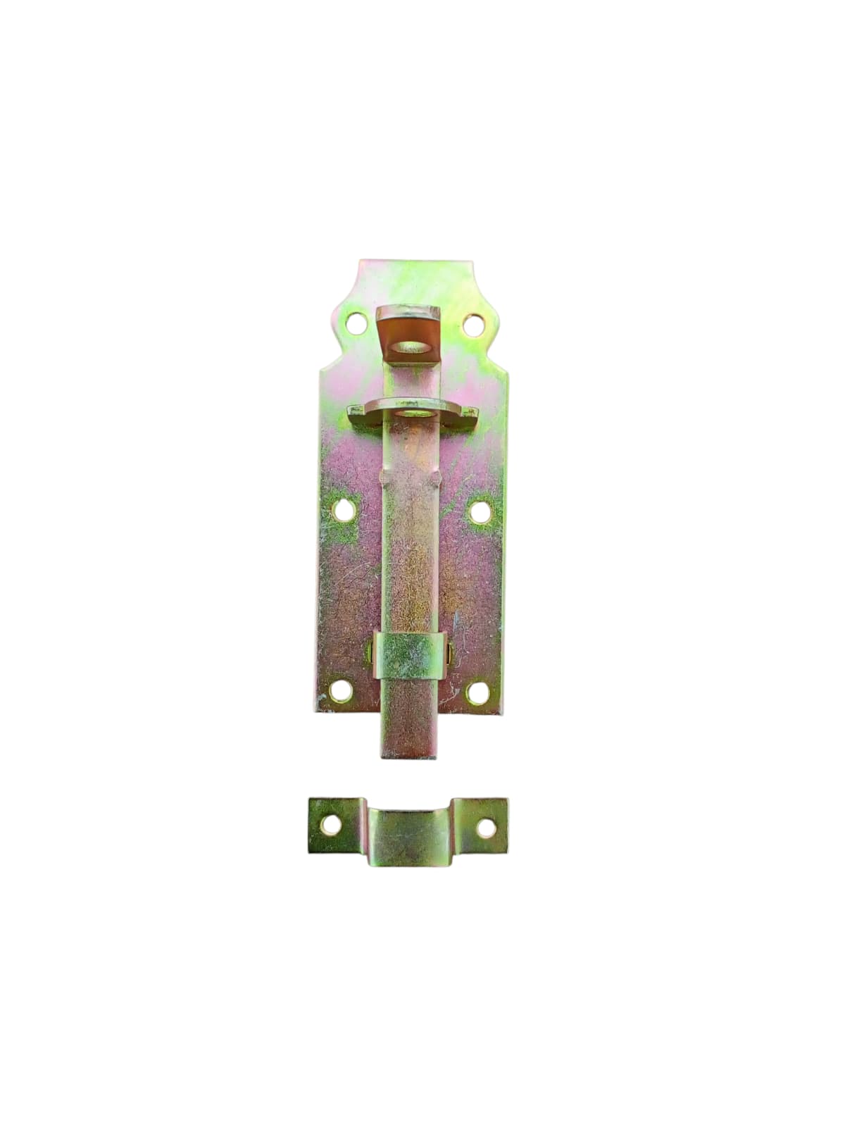 Zăvor metalic 120 mm x 50 mm cu gaură pentru lacăt – finisaj galvanizat irizat