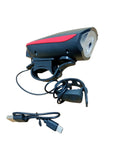 Far bicicletă LED cu claxon, reîncărcabil USB – 250 lumeni, 3 moduri, rezistent la apă
