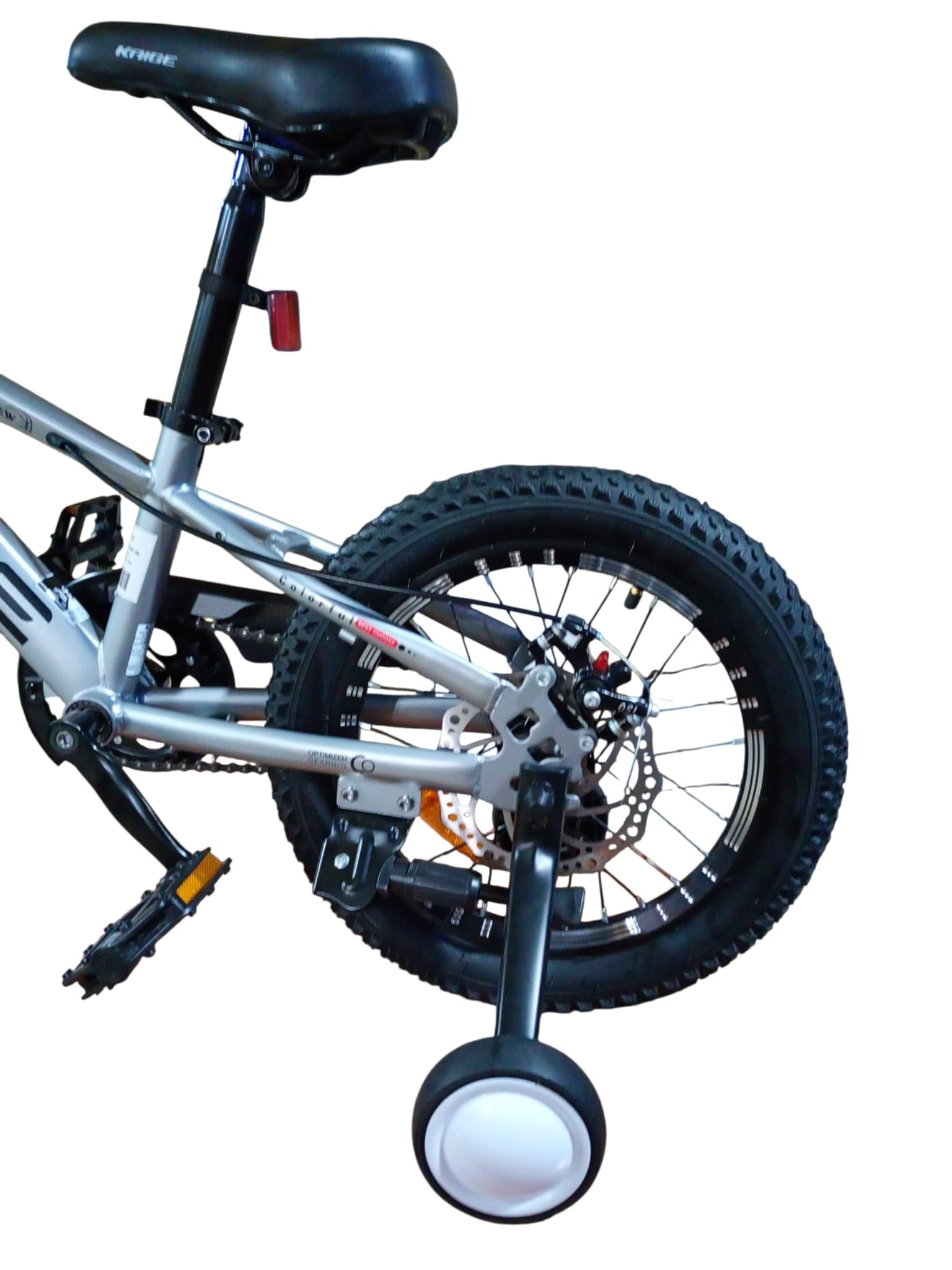 Bicicletă copii 16 inch gri metalizat cu frână pe disc și amortizor față