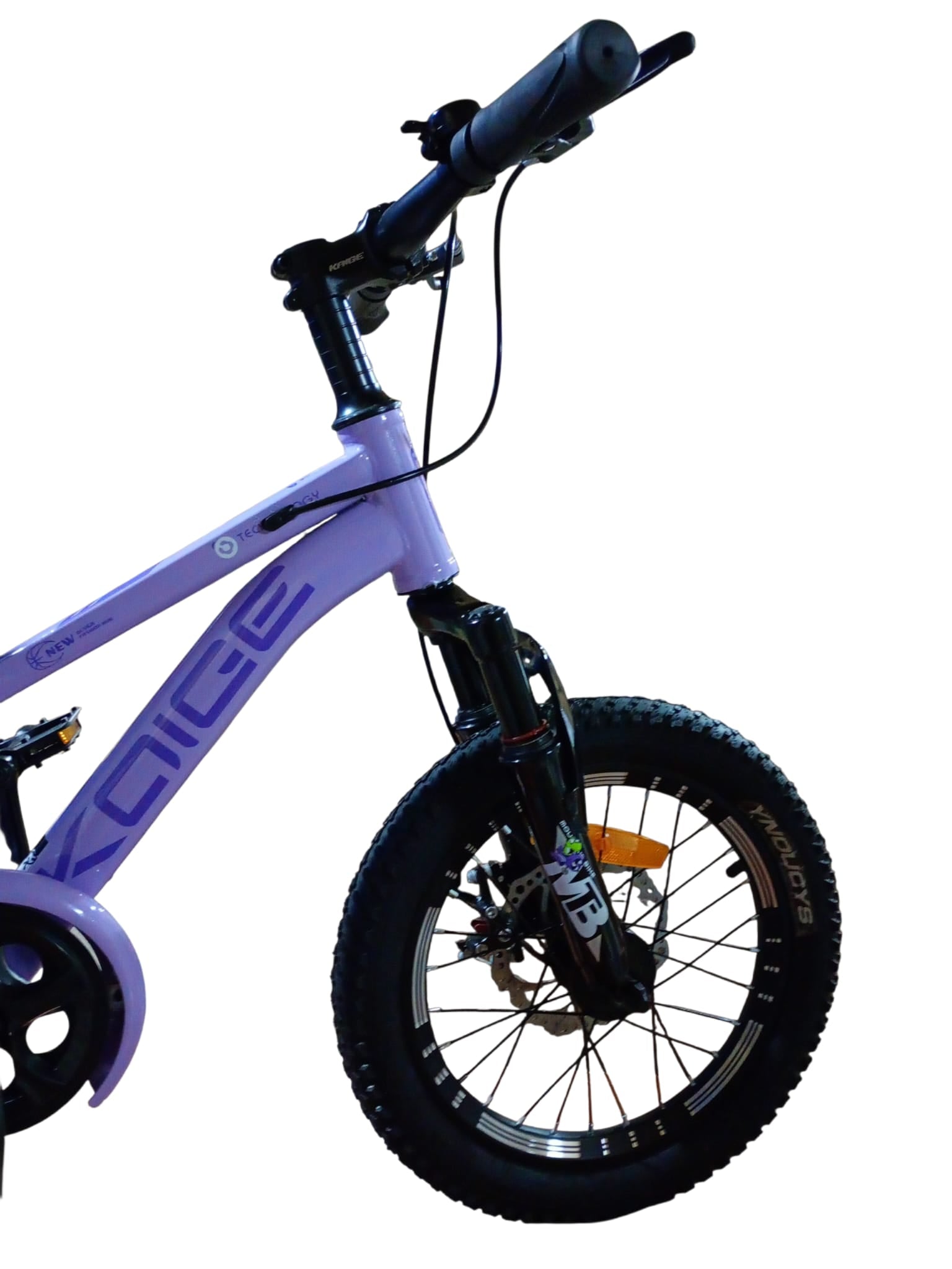 Bicicletă copii 16 inch mov cu frână pe disc și amortizor față