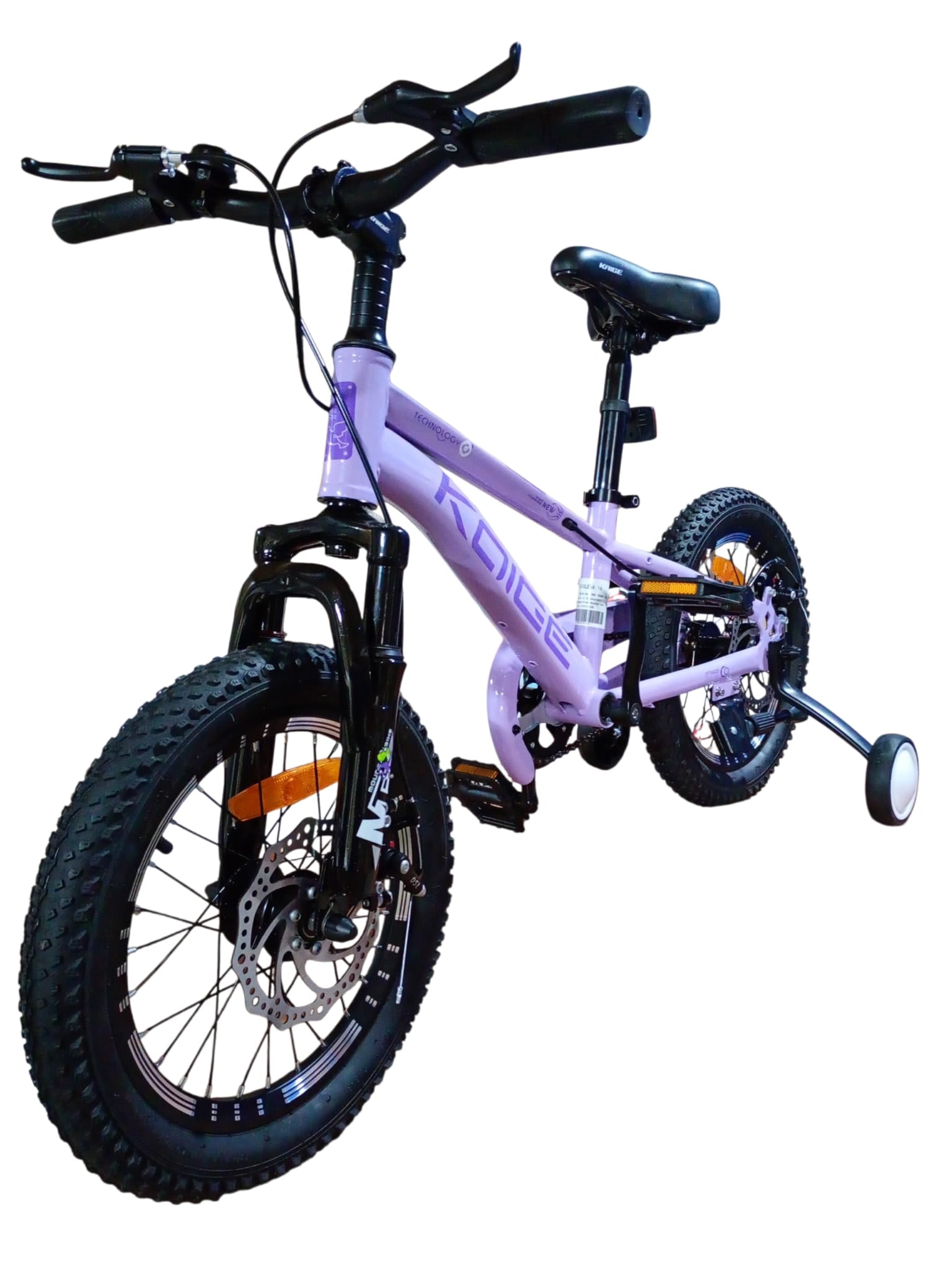 Bicicletă copii 16 inch mov cu frână pe disc și amortizor față