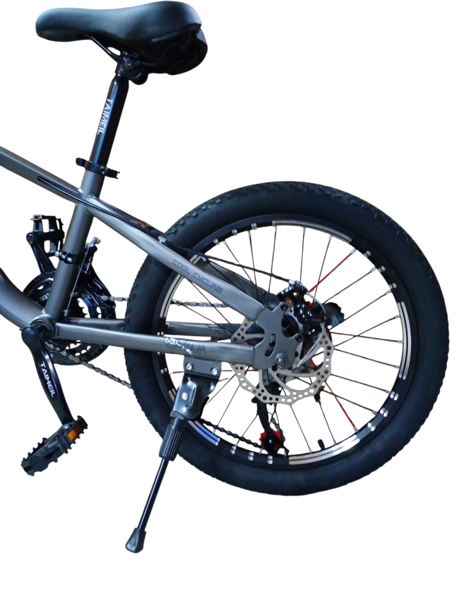 Bicicletă 20 inch gri metalizat, frână pe disc, 21 viteze, jante din aluminiu