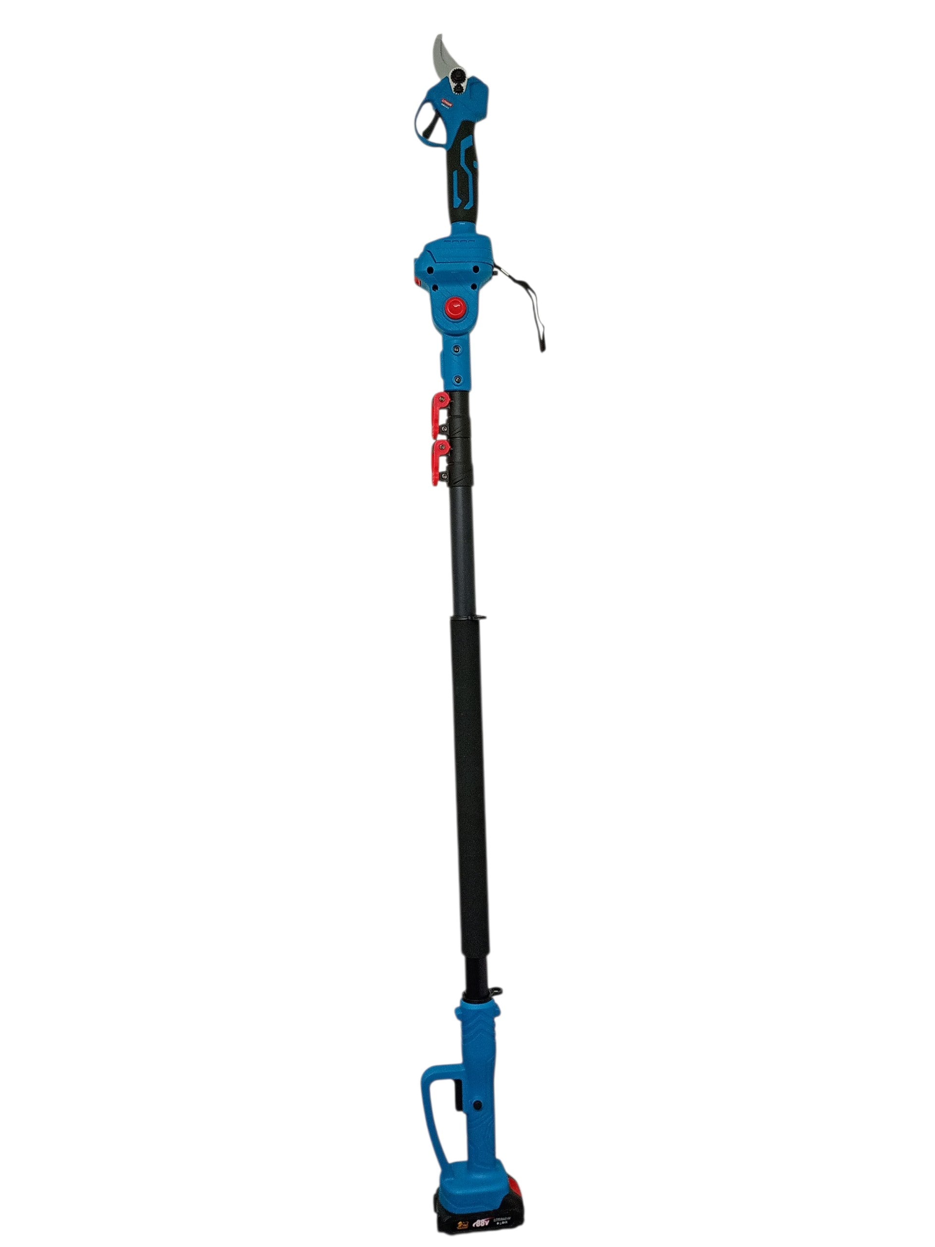 Set Profesional de Grădinărit 3-în-1: Tijă Telescopică (Până la 296 cm), Mini-Drujbă cu Pompă de Ungere, Foarfecă Electrică + 2 AcumulatorI