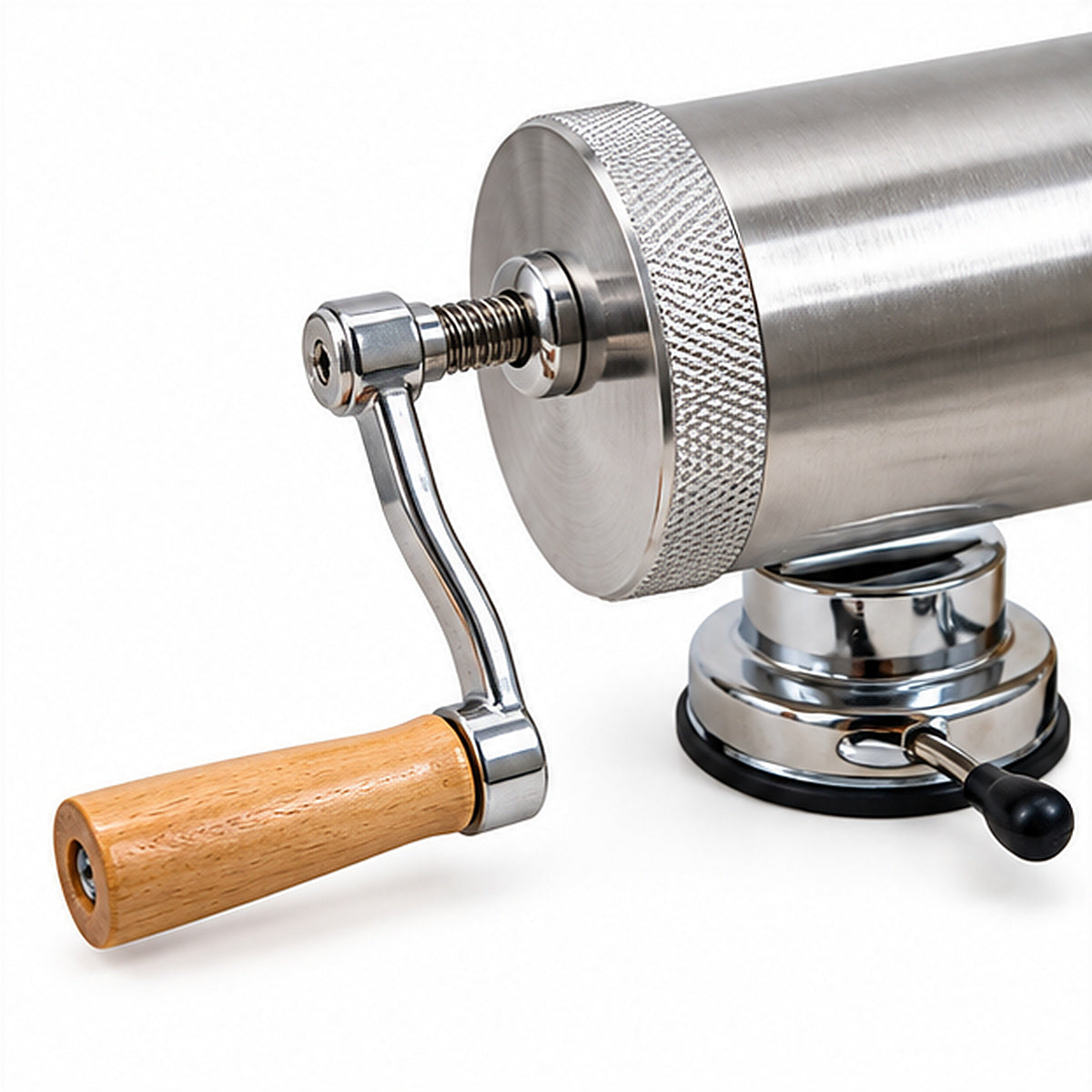 Aparat de făcut cârnați orizontal, 1 kg, corp din inox, acționare manuală, fixare cu ventuză, 3 pâlnii de 15, 19 și 22 mm