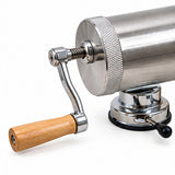 Aparat de făcut cârnați orizontal, 1 kg, corp din inox, acționare manuală, fixare cu ventuză, 3 pâlnii de 15, 19 și 22 mm