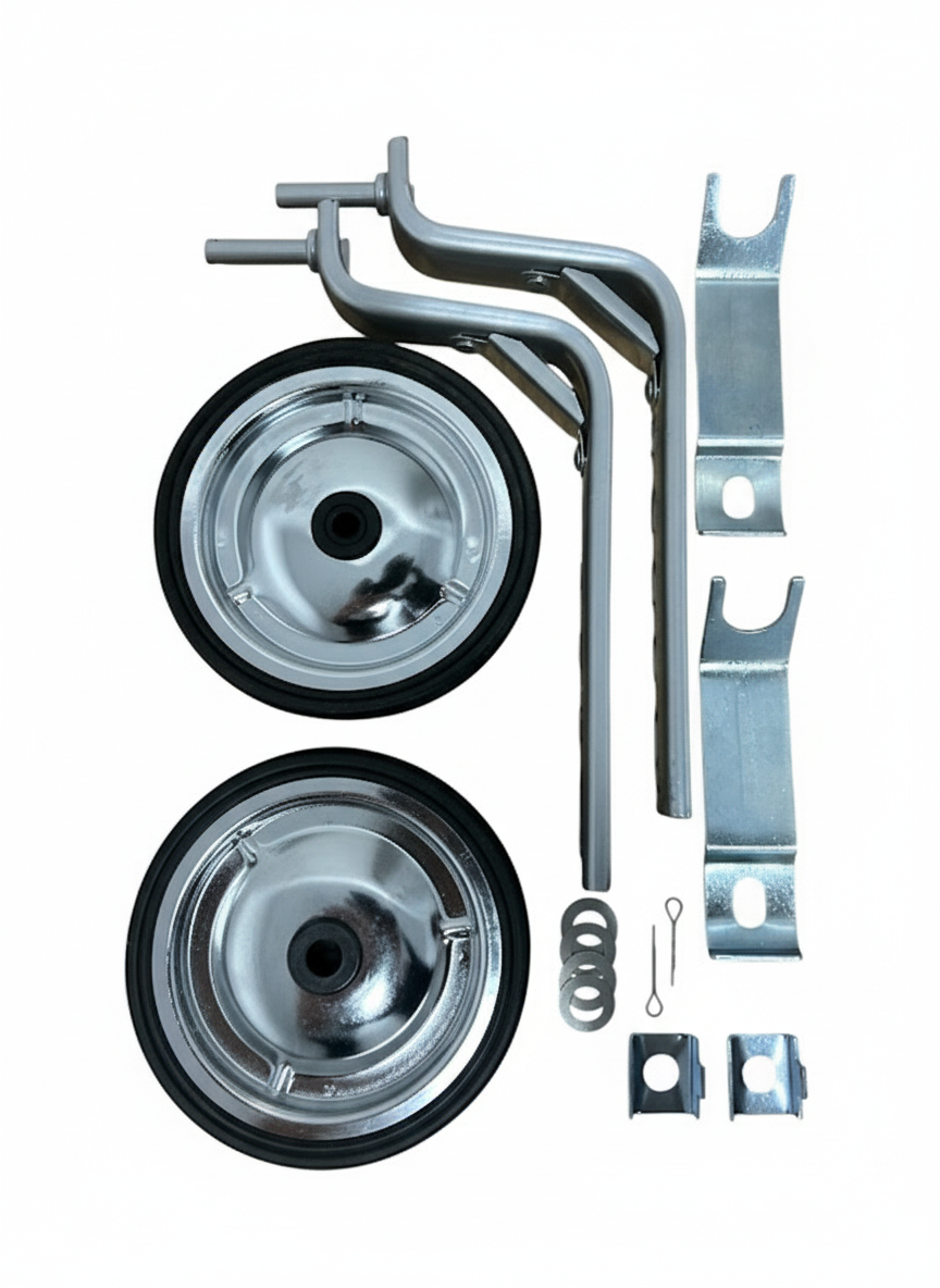 Roti ajutătoare pentru bicicletă – metal cromat, complete cu prindere