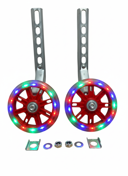 Roti Ajutătoare Bicicletă cu Lumini LED – Roșu, 12”-20”