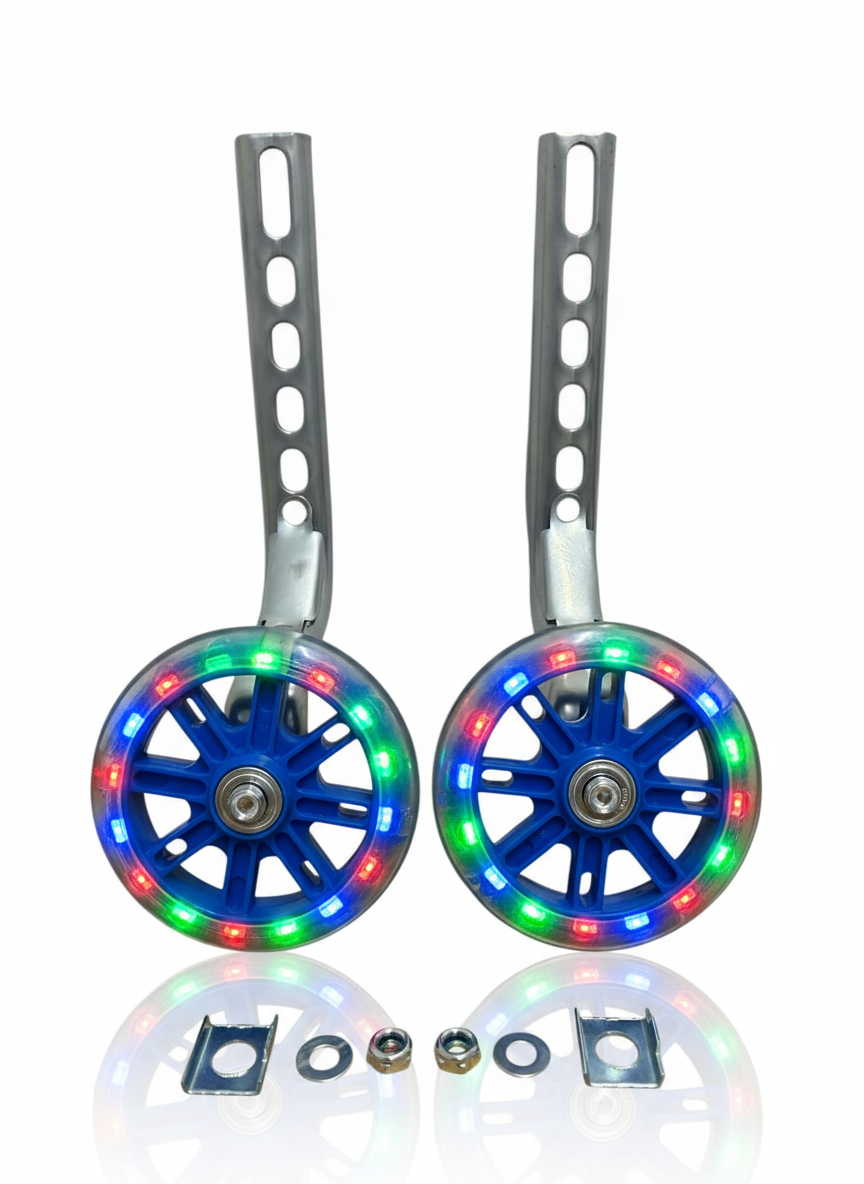 Roti ajutătoare bicicletă cu lumini LED și rulmenți albastre