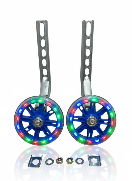 Roti ajutătoare bicicletă cu lumini LED și rulmenți albastre