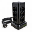 Prelungitor electric negru tip turn NS-8612, 12 prize, 3 USB-C și 3 USB-A, cu cablu circular, vedere 1