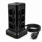Prelungitor electric negru tip turn NS-8612, 12 prize, 3 USB-C și 3 USB-A, cu cablu circular, vedere 2