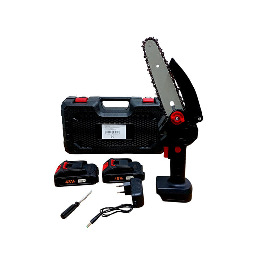 Mini Drujbă Electrică 48V cu Lamă 6 Inch (18,5 cm) – Set Complet cu 2 Acumulatori și Valiză
